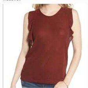 Madewell Metallic Glitter Ribbed Ruffle-Sleeveless Tank Top Rust Copper - Size S